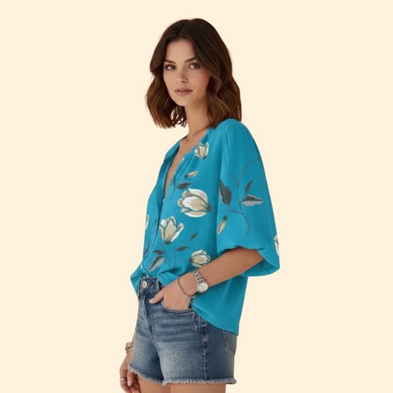 Women’s Blouse with Floral Print and Button Front