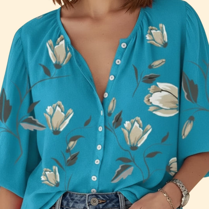 Women’s Blouse with Floral Print and Button Front
