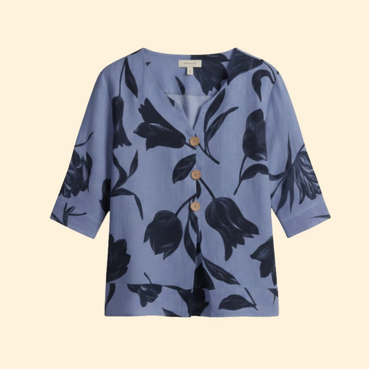 Women’s Blouse with Floral Print and V Neck