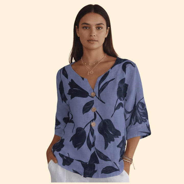 Women’s Blouse with Floral Print and V Neck