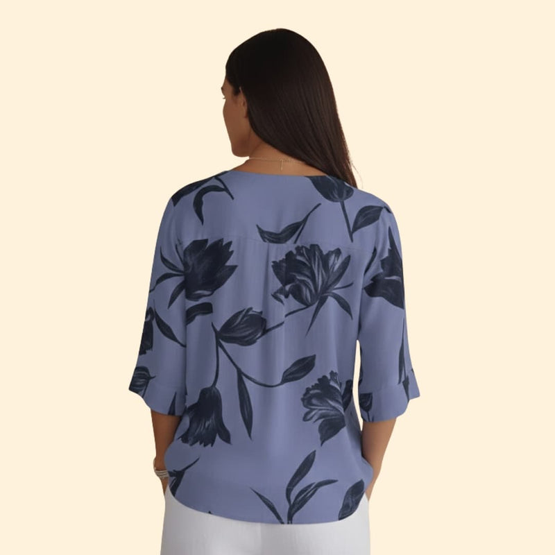 Women’s Blouse with Floral Print and V Neck