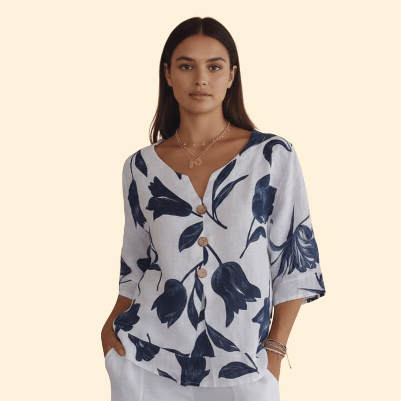 Women’s Blouse with Floral Print and V Neck