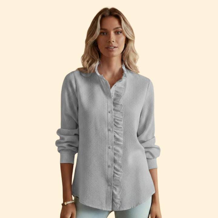 Women’s Blouse with Ruffle Detail and Button Front
