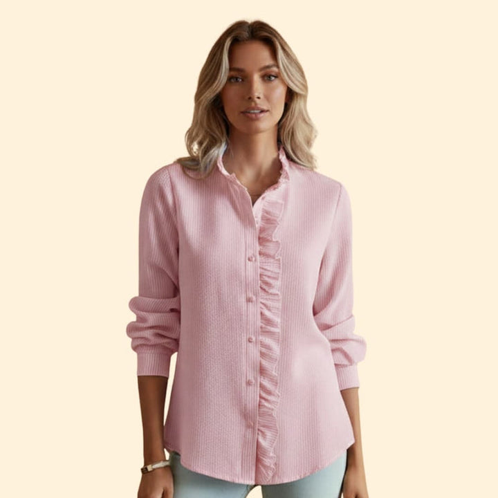 Women’s Blouse with Ruffle Detail and Button Front