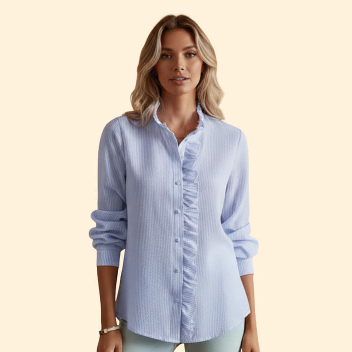 Women’s Blouse with Ruffle Detail and Button Front