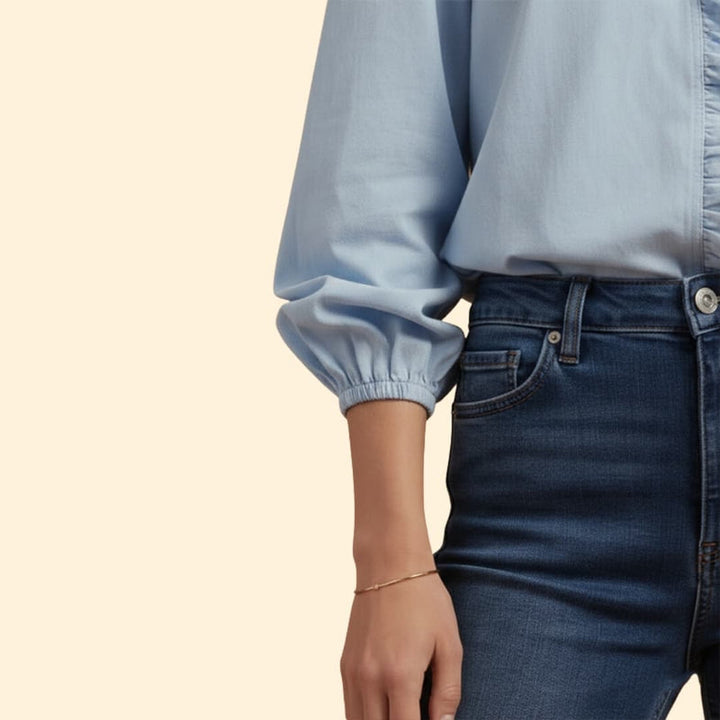 Women’s Blouse with Ruffle Trim and V Neck