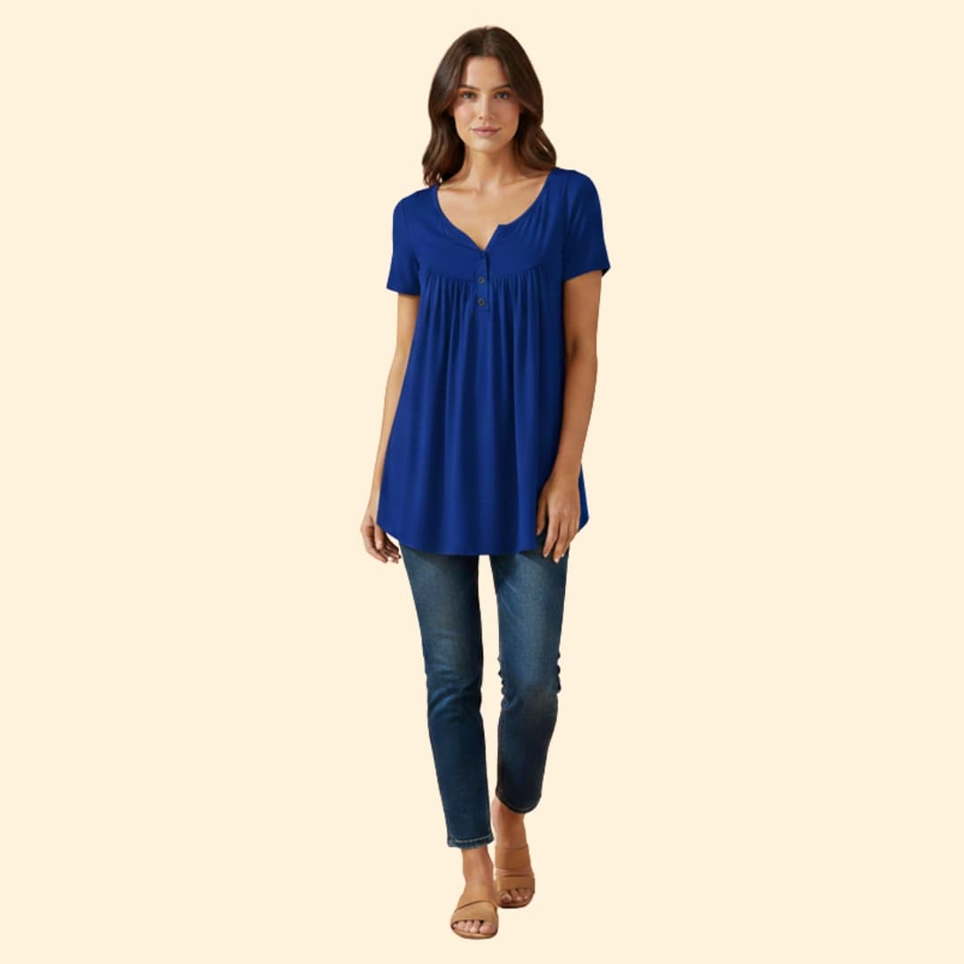 Women’s Blouse with V-Neck and Button Detail