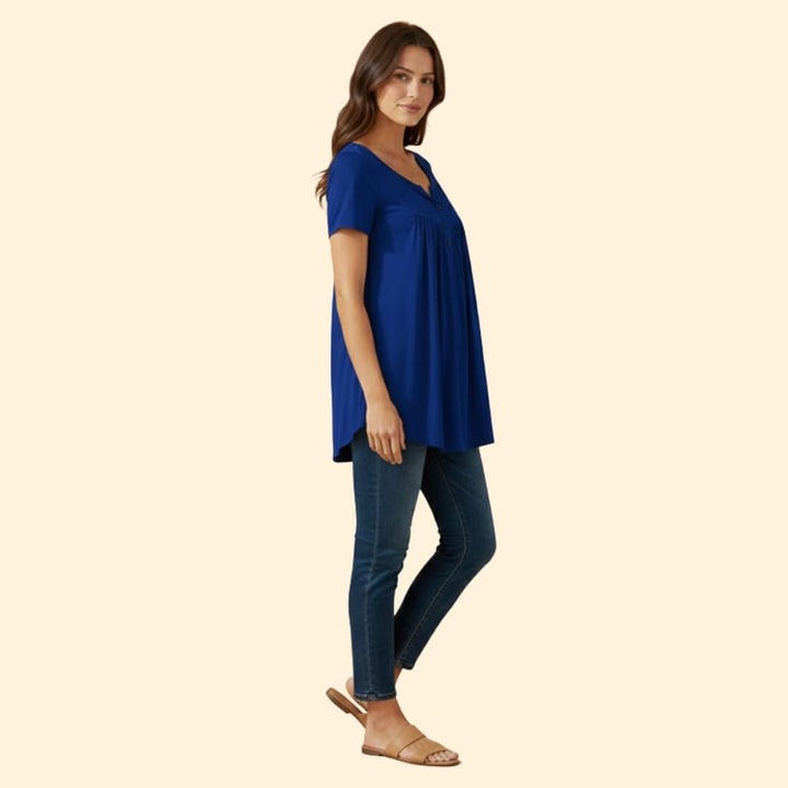 Women’s Blouse with V-Neck and Button Detail