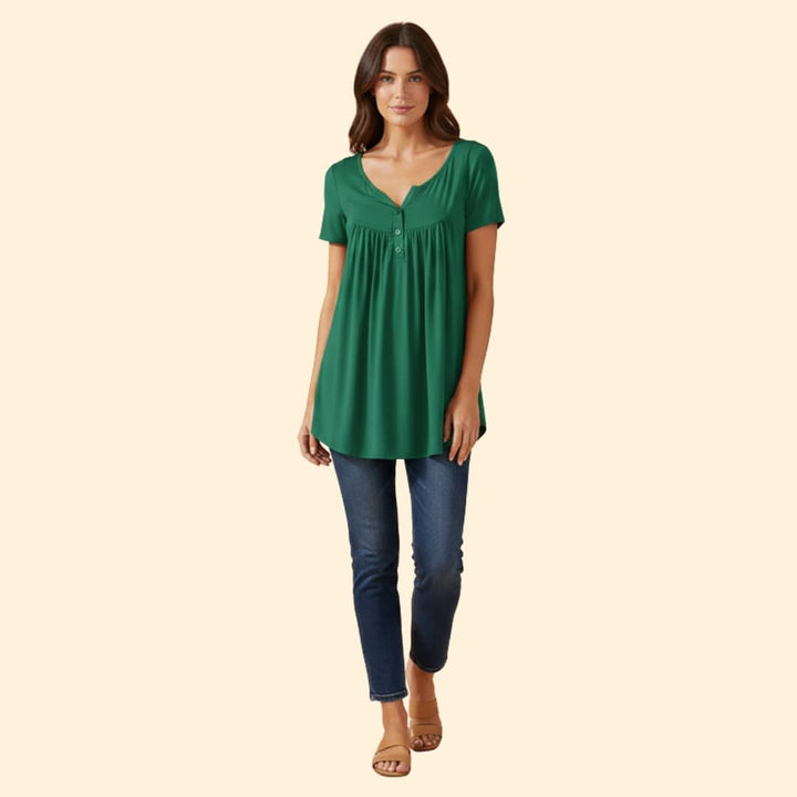 Women’s Blouse with V-Neck and Button Detail