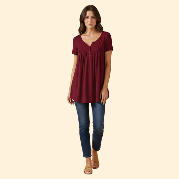 Women’s Blouse with V-Neck and Button Detail