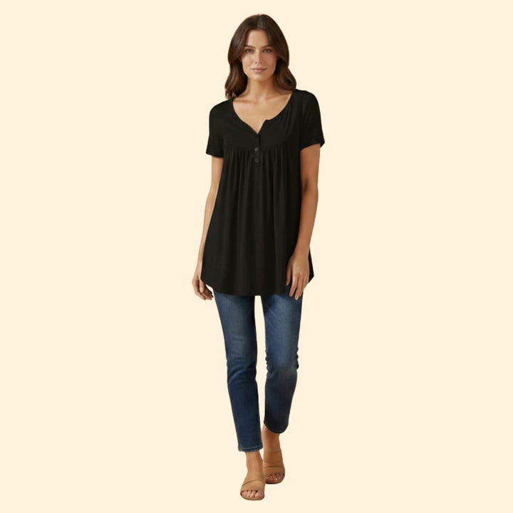Women’s Blouse with V-Neck and Button Detail