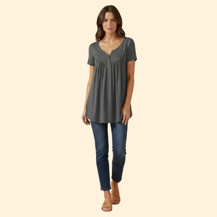 Women’s Blouse with V-Neck and Button Detail