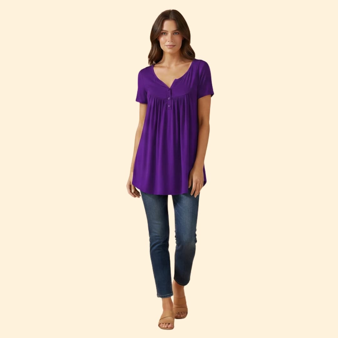 Women’s Blouse with V-Neck and Button Detail