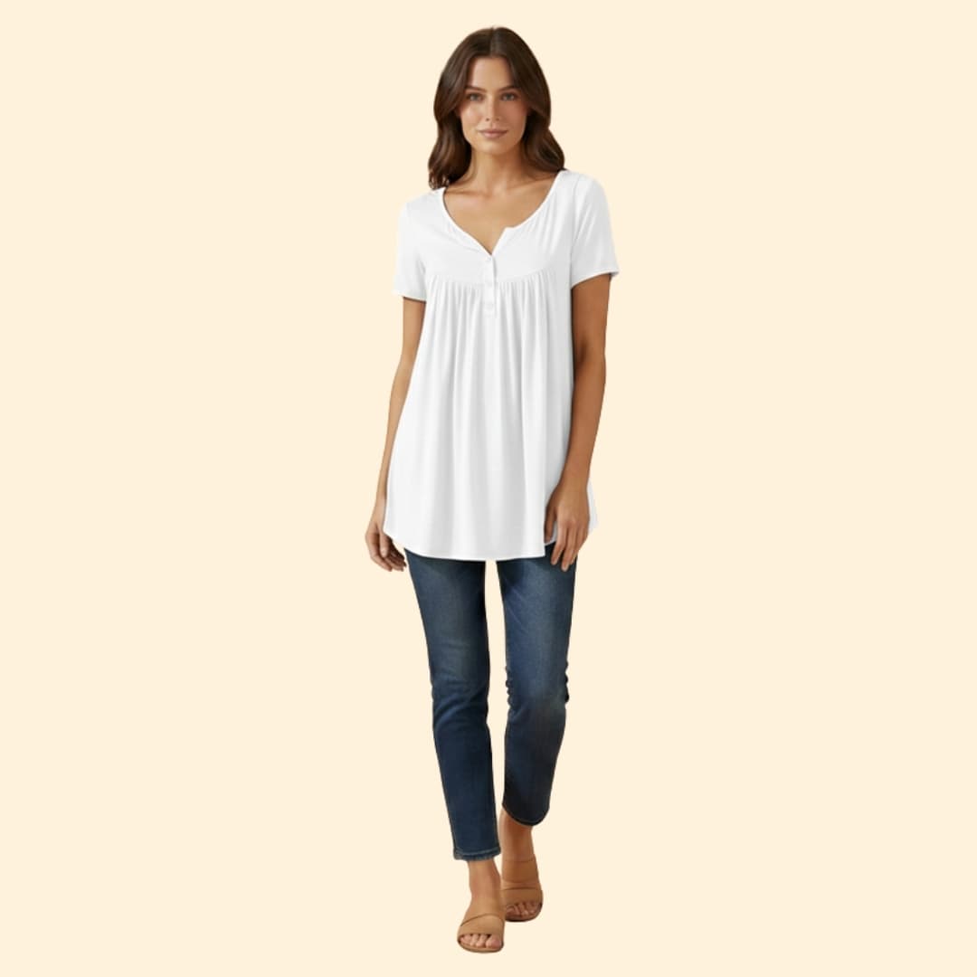 Women’s Blouse with V-Neck and Button Detail