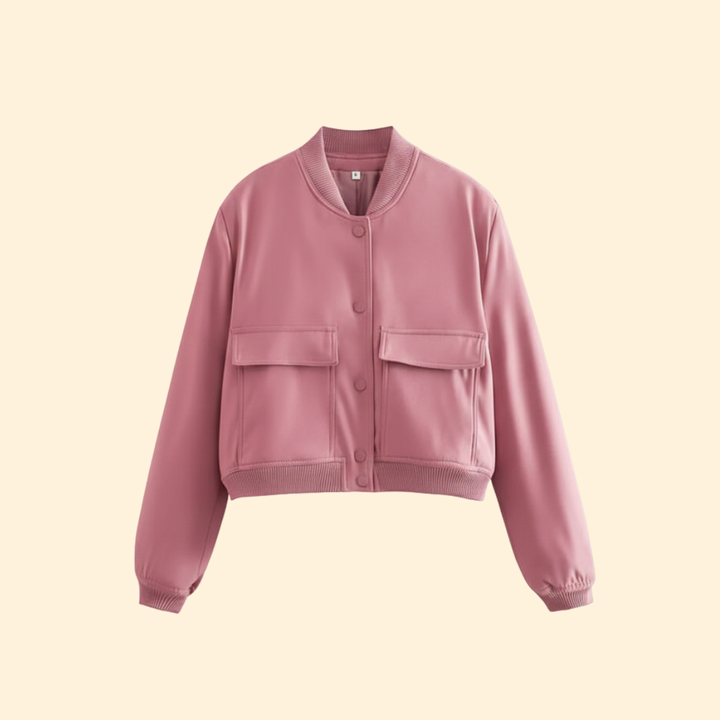 Women’s Bomber Jacket with Ribbed Hem and Pockets
