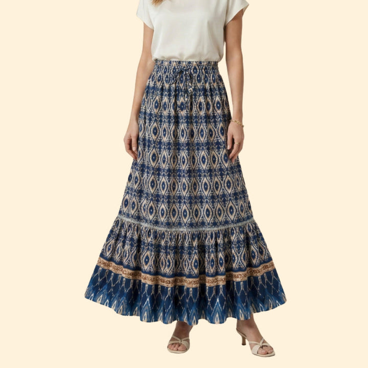 Women’s Bohemian Maxi Skirt with Drawstring Waist