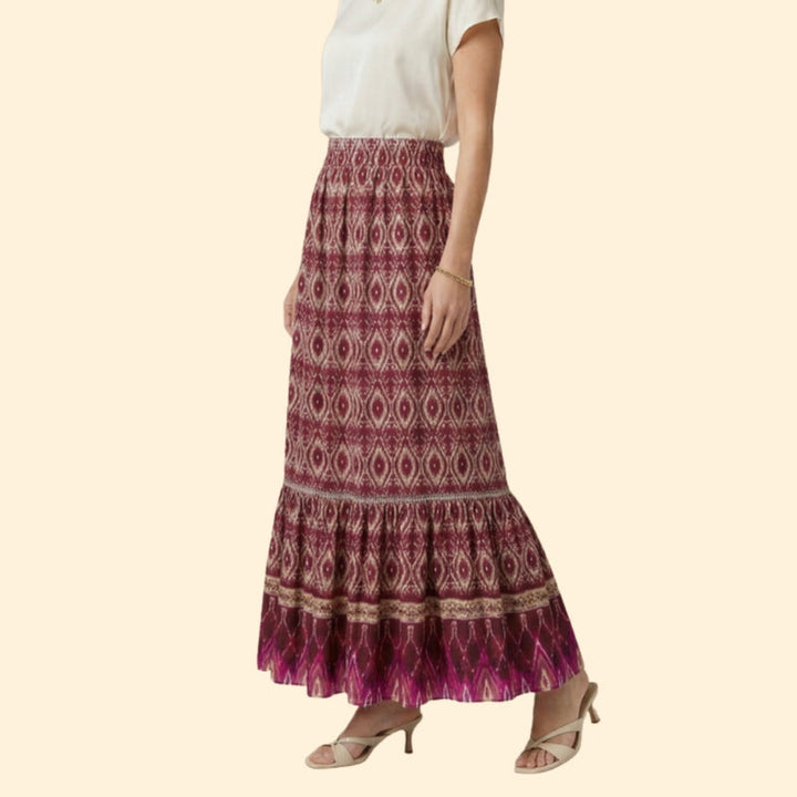 Women’s Bohemian Maxi Skirt with Drawstring Waist