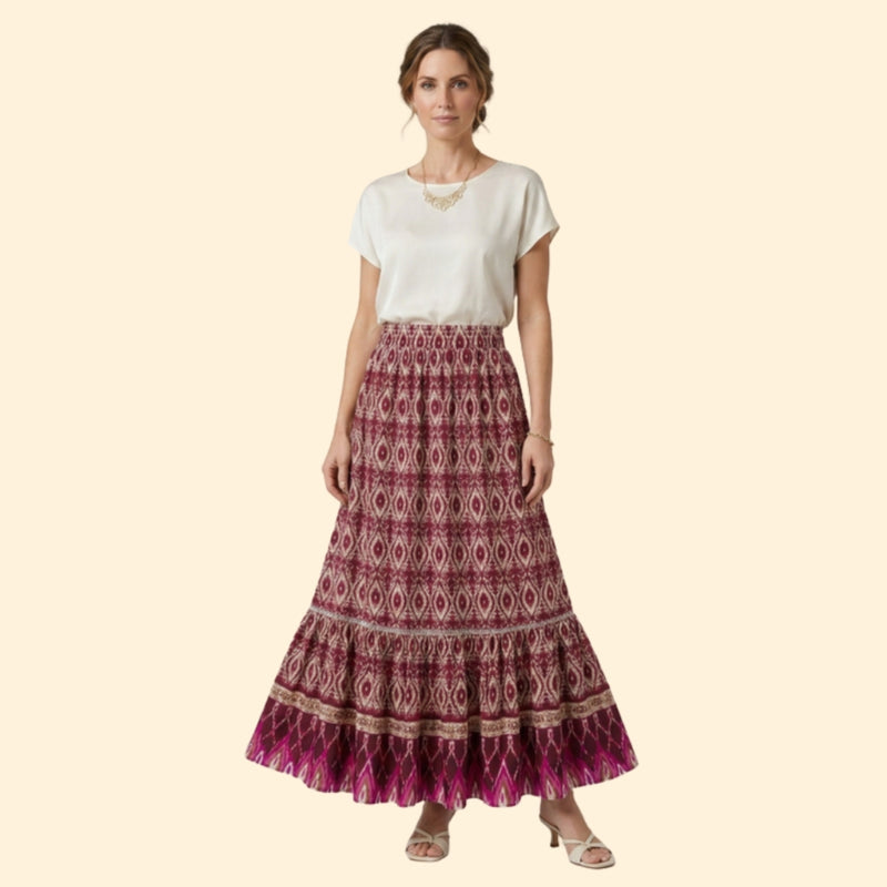 Women’s Bohemian Maxi Skirt with Drawstring Waist