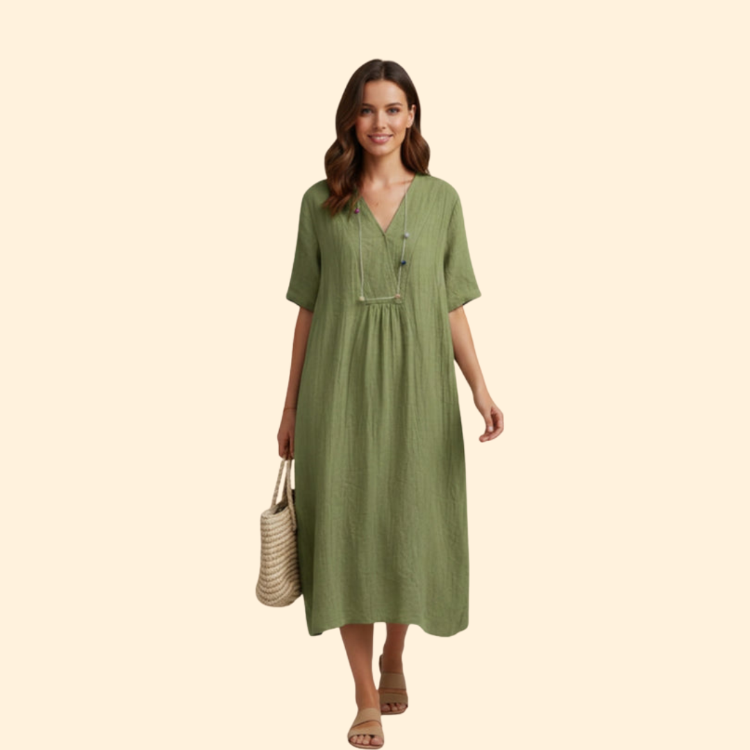 Women’s Boho Dress with V-Neck and Short Sleeves