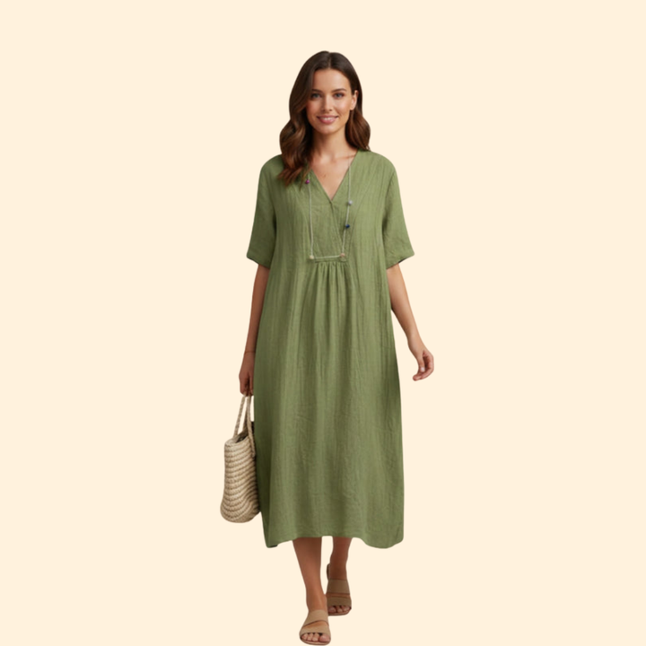Women’s Boho Dress with V-Neck and Short Sleeves