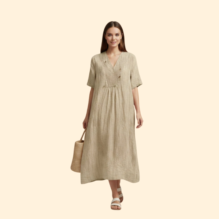 Women’s Boho Dress with V-Neck and Short Sleeves