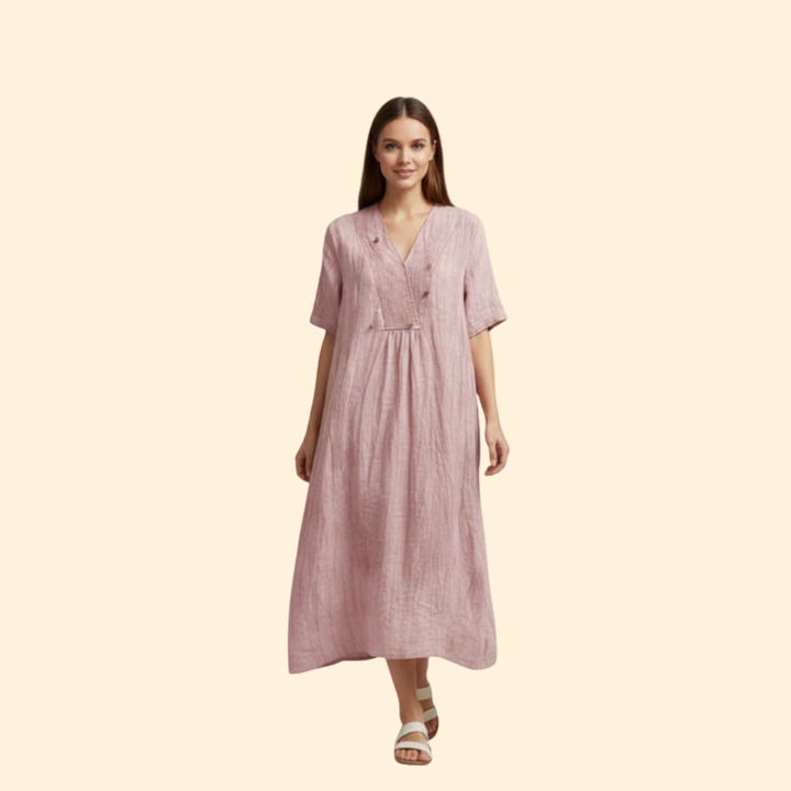 Women’s Boho Dress with V-Neck and Short Sleeves