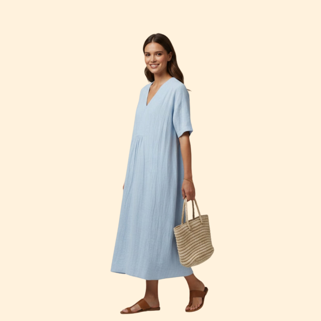 Women’s Boho Dress with V-Neck and Short Sleeves