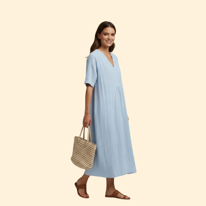 Women’s Boho Dress with V-Neck and Short Sleeves