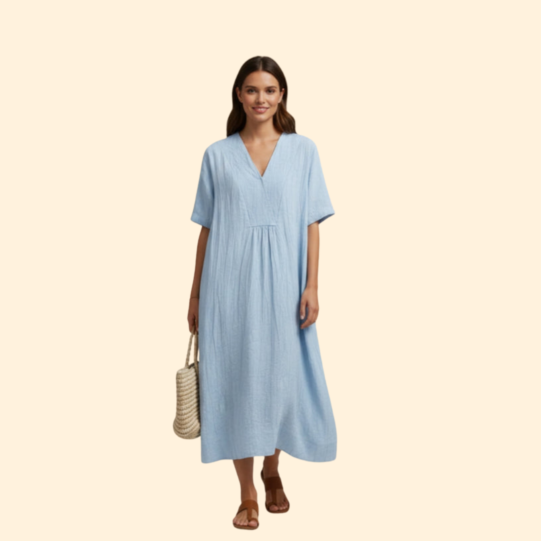 Women’s Boho Dress with V-Neck and Short Sleeves