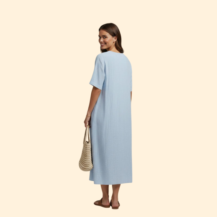 Women’s Boho Dress with V-Neck and Short Sleeves