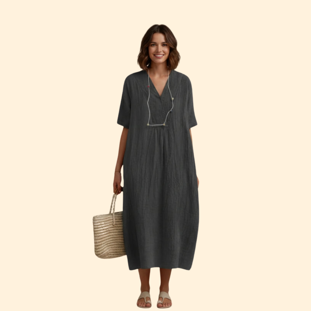 Women’s Boho Dress with V-Neck and Short Sleeves