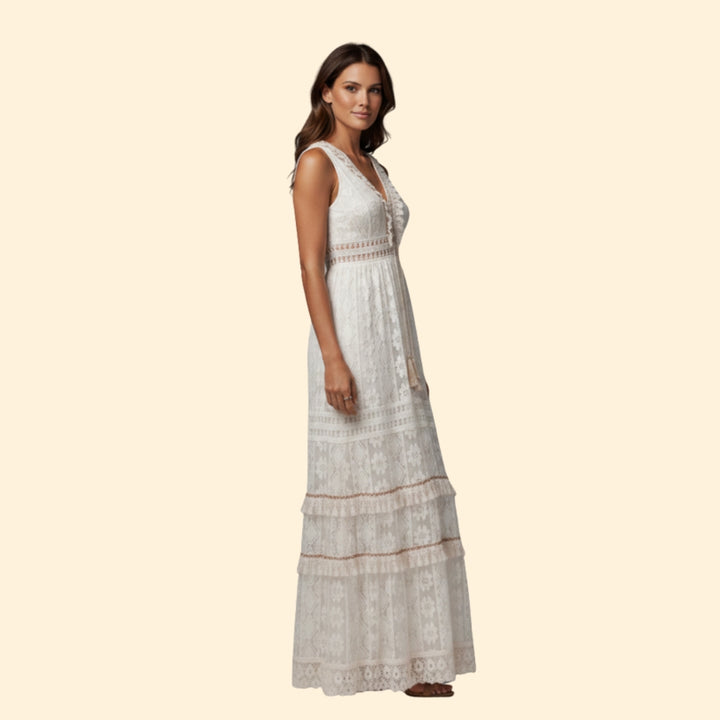 Women’s Boho Lace Maxi Dress with V-Neck