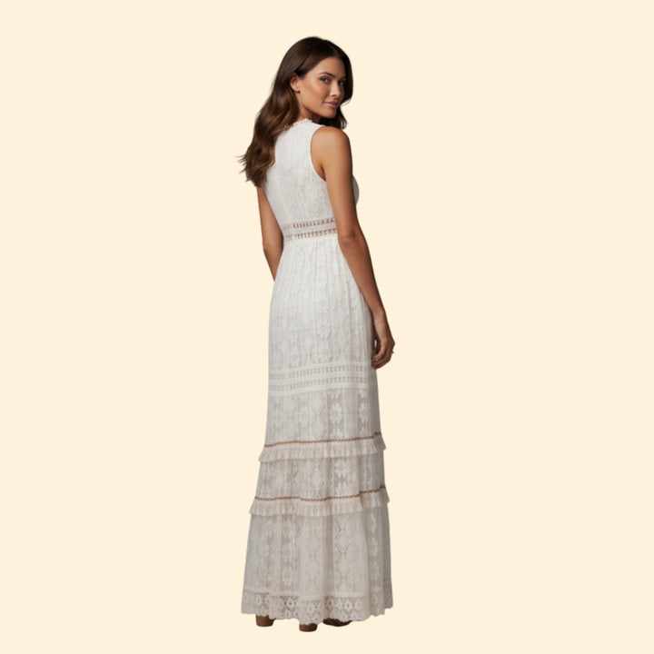 Women’s Boho Lace Maxi Dress with V-Neck