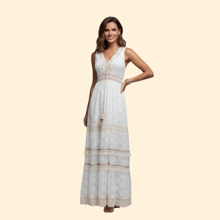 Women’s Boho Lace Maxi Dress with V-Neck
