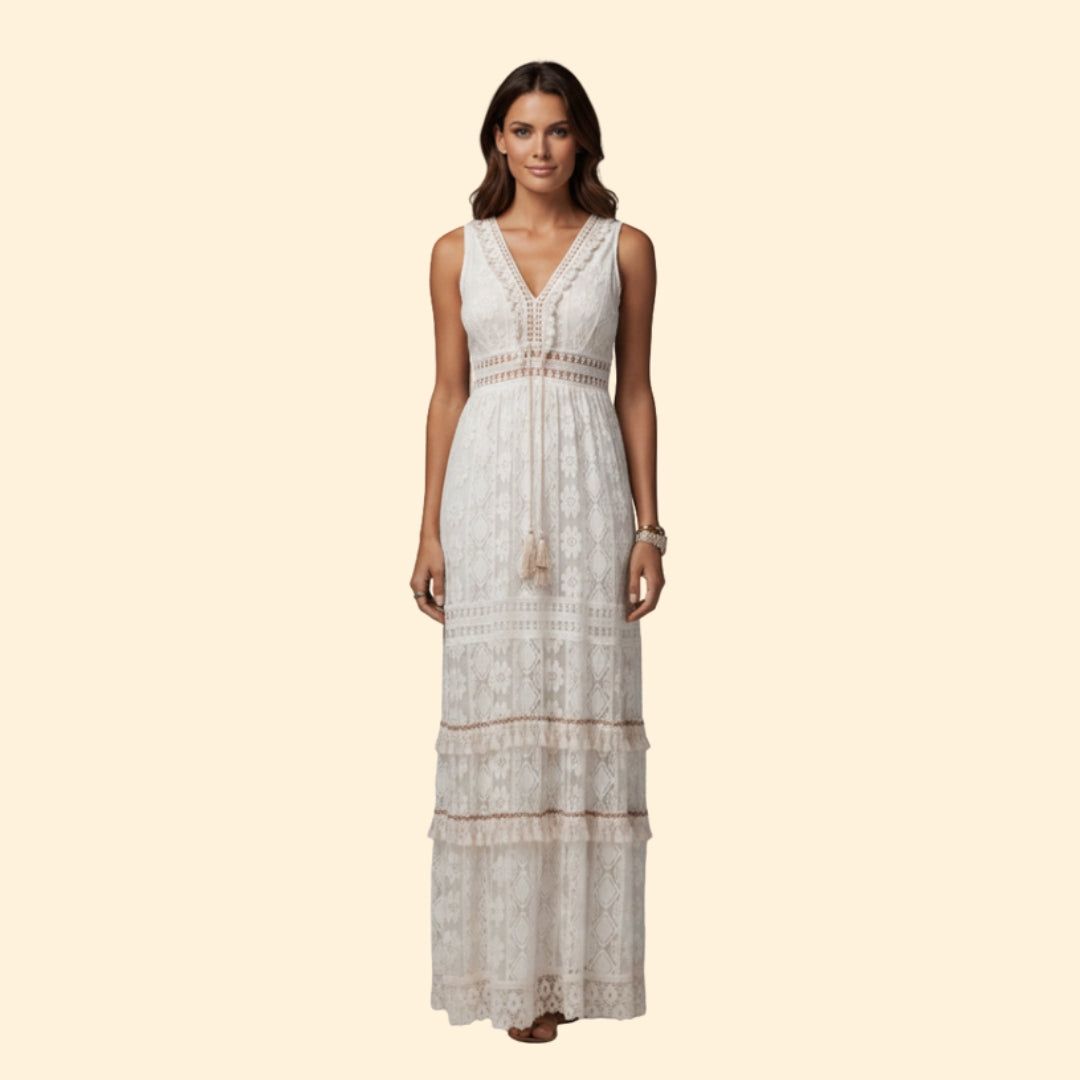 Women’s Boho Lace Maxi Dress with V-Neck