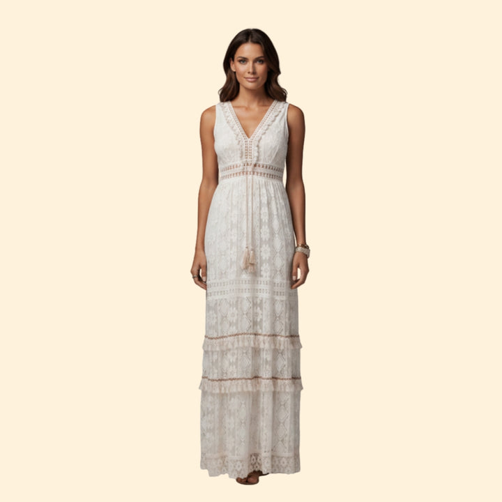 Women’s Boho Lace Maxi Dress with V-Neck
