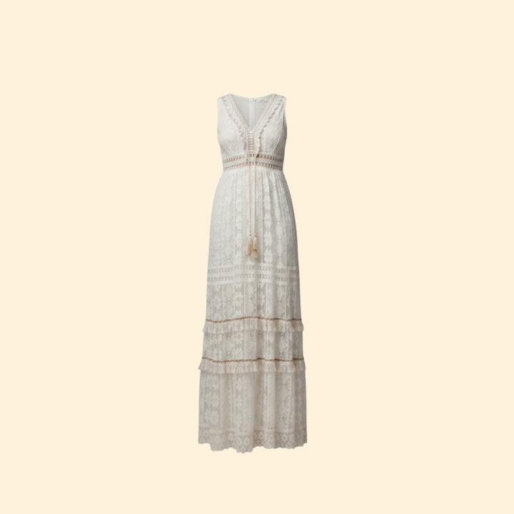 Women’s Boho Lace Maxi Dress with V-Neck