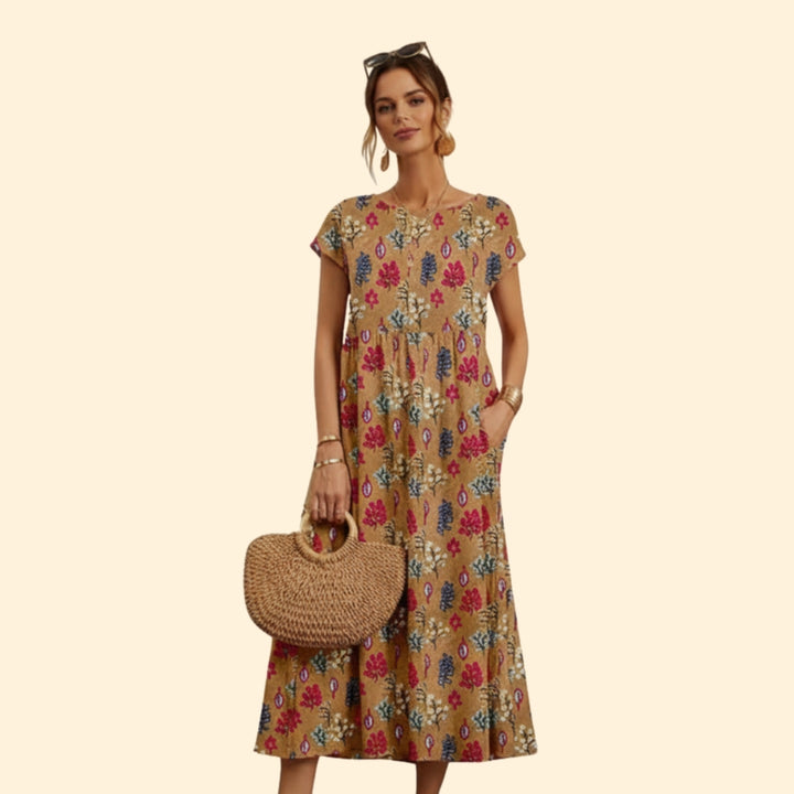 Women’s Boho Midi Dress with Floral Print