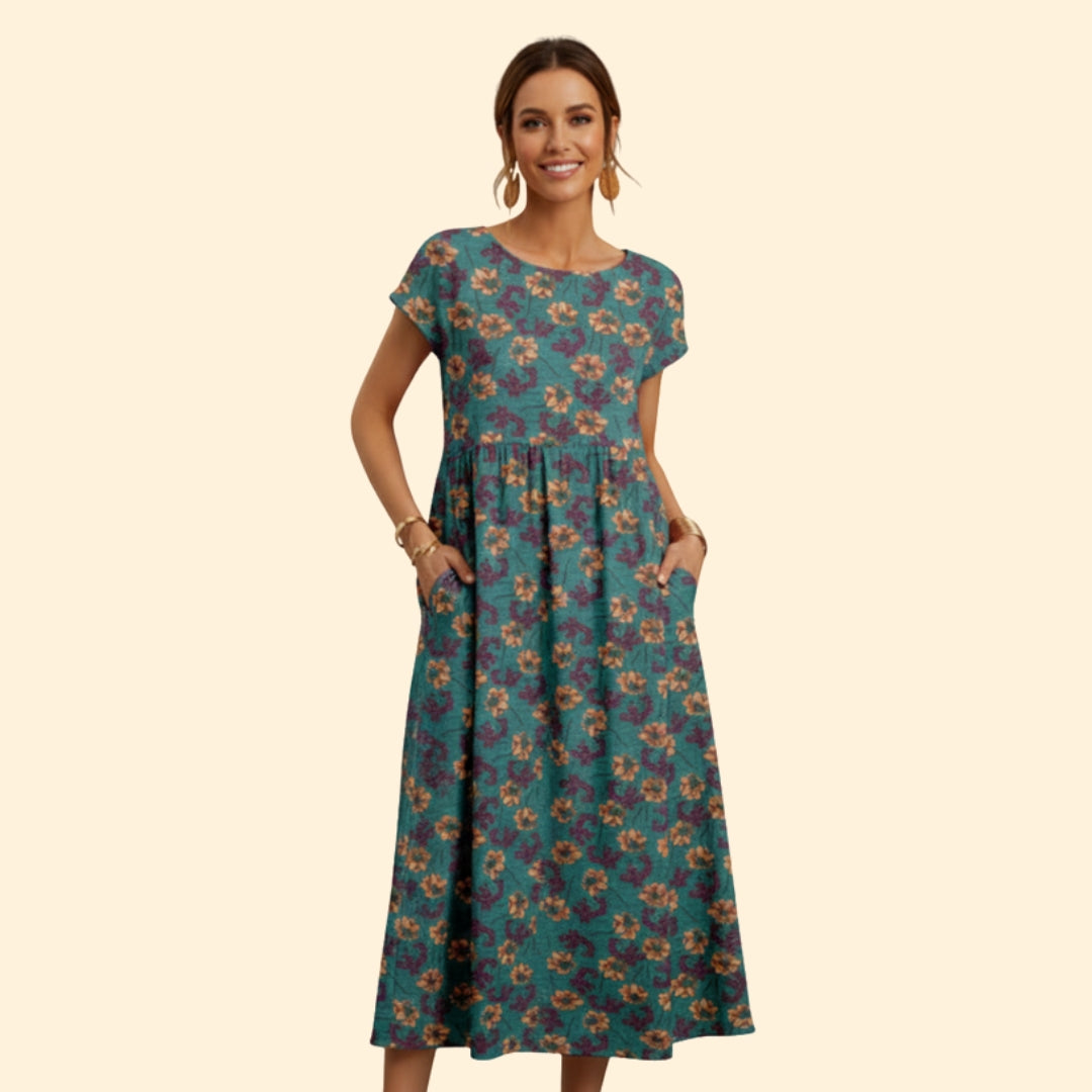 Women’s Boho Midi Dress with Floral Print