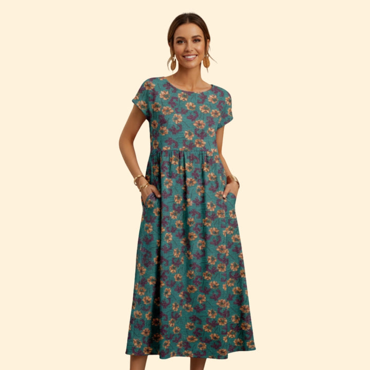 Women’s Boho Midi Dress with Floral Print