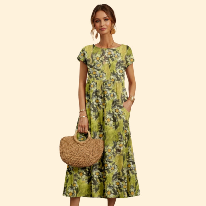 Women’s Boho Midi Dress with Floral Print