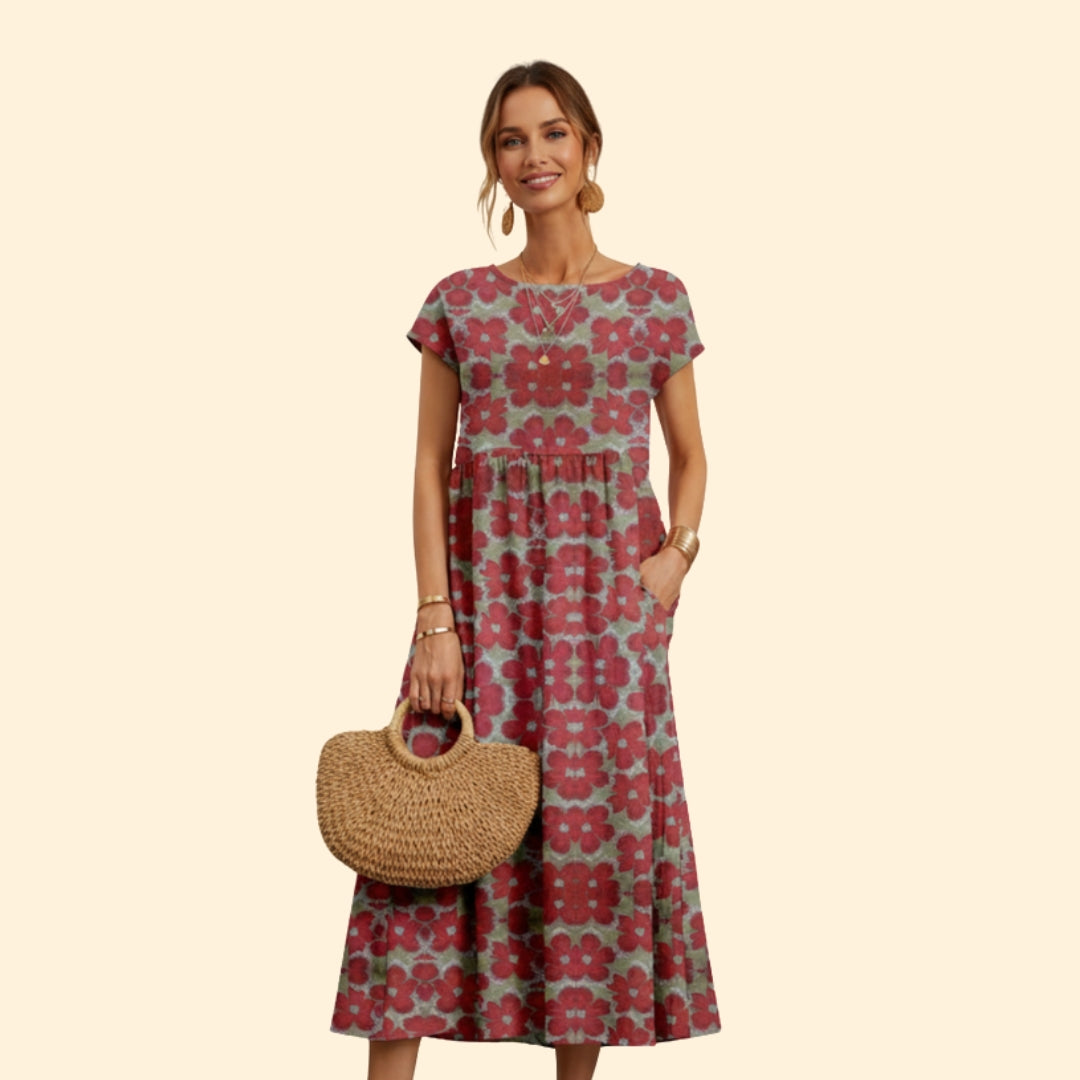 Women’s Boho Midi Dress with Floral Print