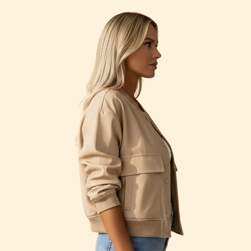 Women’s Bomber Jacket with Button Closure Design