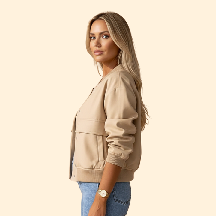 Women’s Bomber Jacket with Button Closure Design