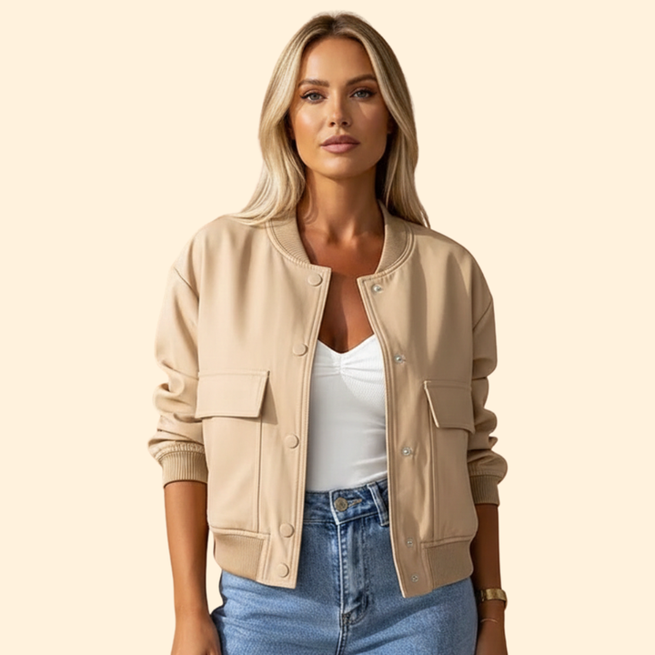 Women’s Bomber Jacket with Button Closure Design