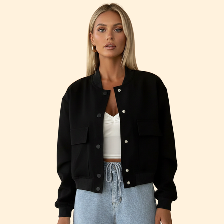 Women’s Bomber Jacket with Button Closure Design