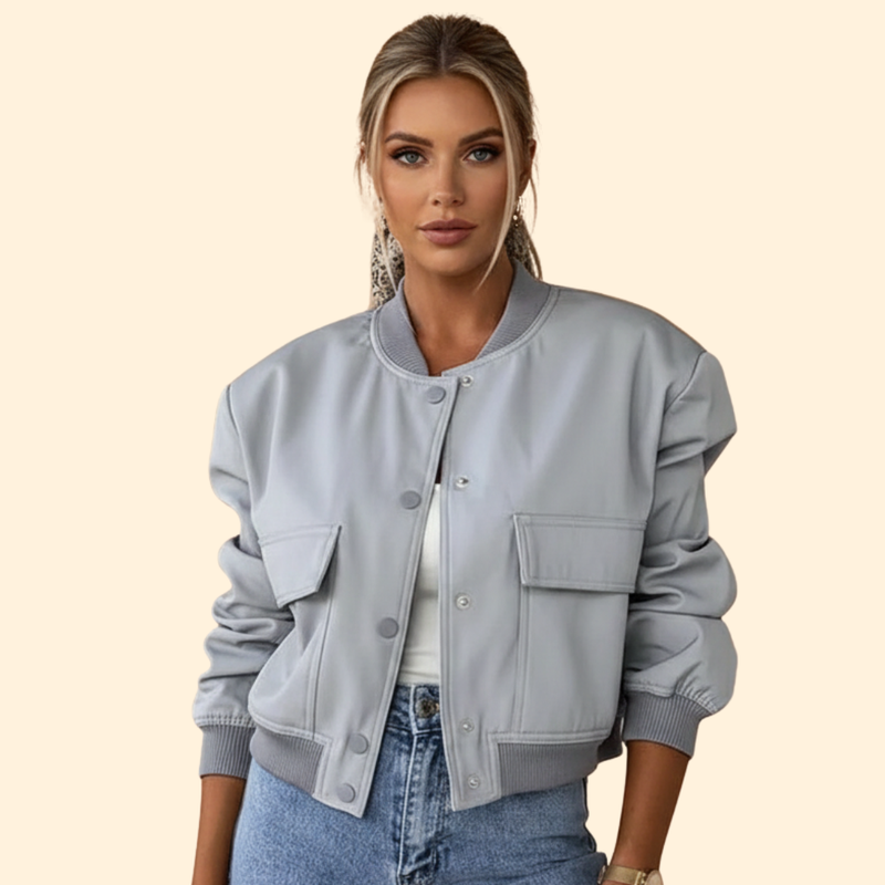 Women’s Bomber Jacket with Button Closure Design