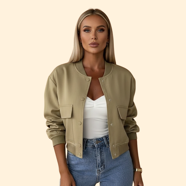Women’s Bomber Jacket with Button Closure Design