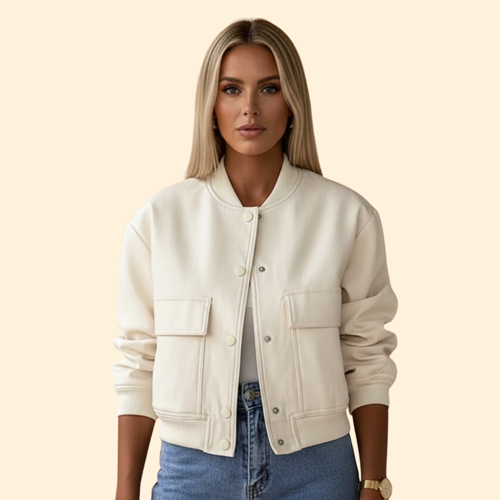 Women’s Bomber Jacket with Button Closure Design