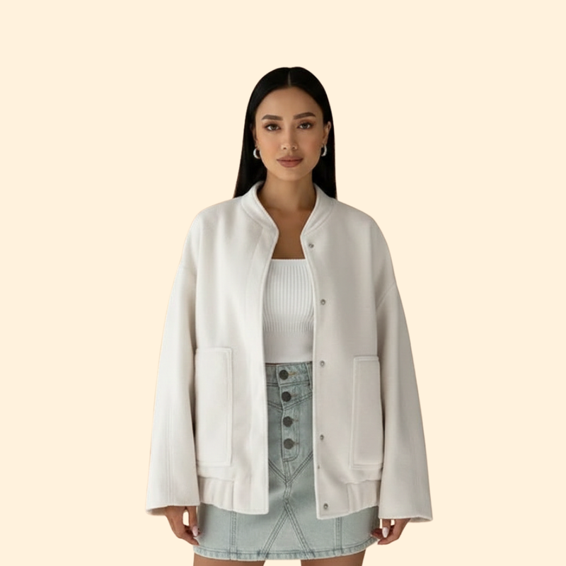 Women’s Bomber Jacket with Front Snap Closure